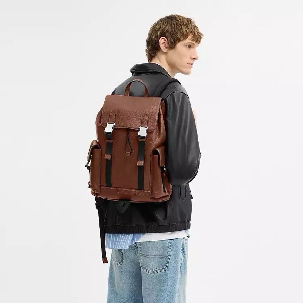 NWT COACH MEN'S Clark Backpack in Signature Leather Silver/Vintage Brown CDC21 - Picture 9 of 11